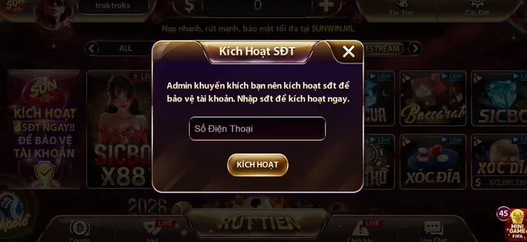 Kích Hoạt Số Điện Thoại Để Bảo Mật Tài Khoản Tại SunWin